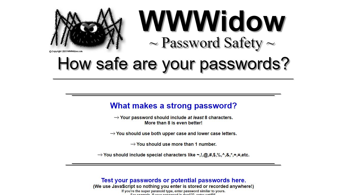 WWWidow - Password Safety Site